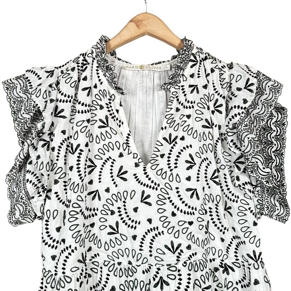 MARIE OLIVER Julia Sage Embroidered Voile Cotton Ruffle Dress - Picture 7 of 12